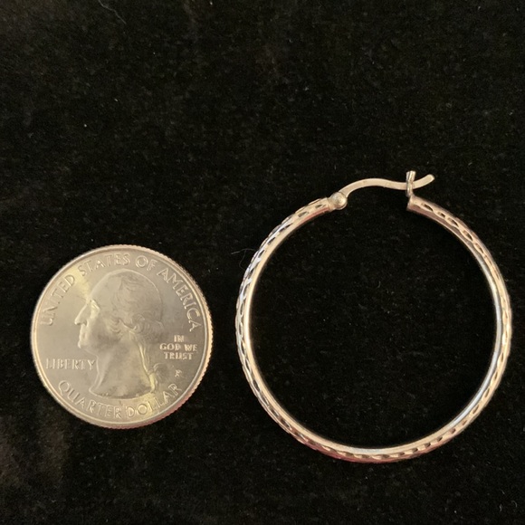 Sterling Silver Textured Hoops 925 - Picture 9 of 9